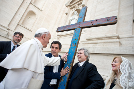 Pope Francis Lampedusa cross by Osservatore Romano AFP